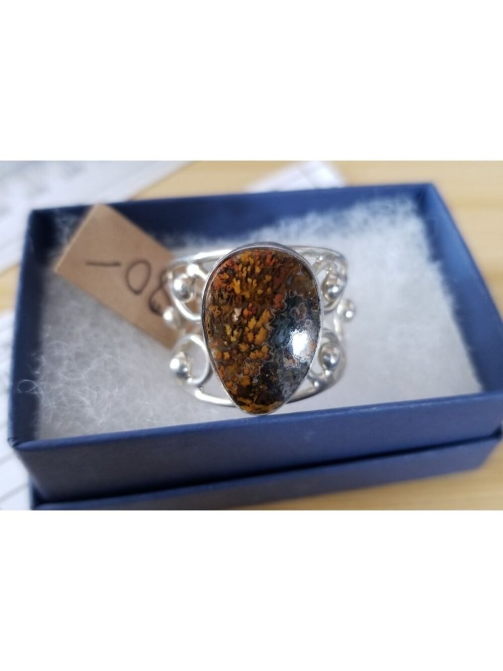 Ring Poppy Jasper 50 ct 10 Gr Size 13 1/2 10 mm x 20 mm Fran Harr 925 Silver - Picture 2 of 9